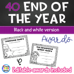 End of the Year Classroom Awards Black and White β Editable