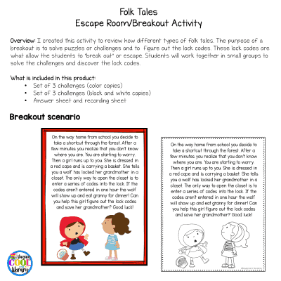 Folktales - Print Breakout Escape Activity - Staying Cool in the Library