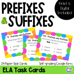 Prefixes and Suffixes Task Cards| Print and Google Classroom