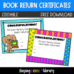 Library Book Return Certificates - FREE - EDITABLE