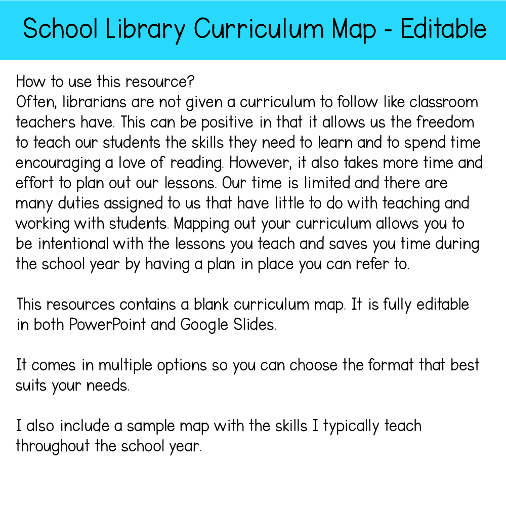 Elementary Library Curriculum Map Templates – Editable - Image 2