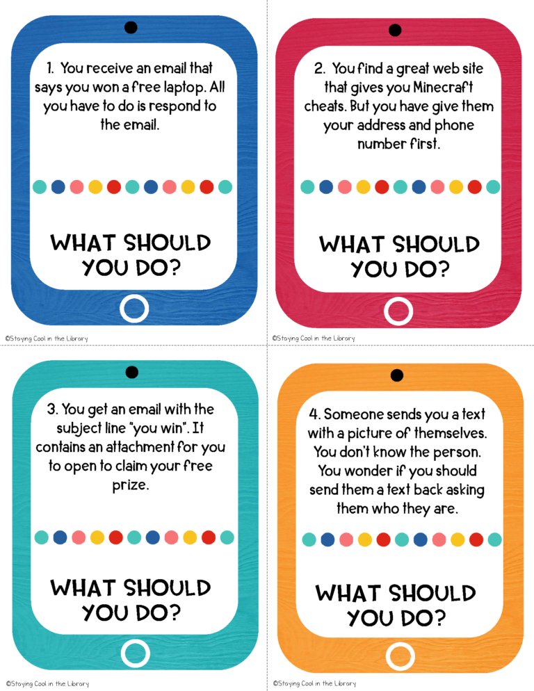 Internet Safety Worksheets and Task Cards - Staying Cool in the Library