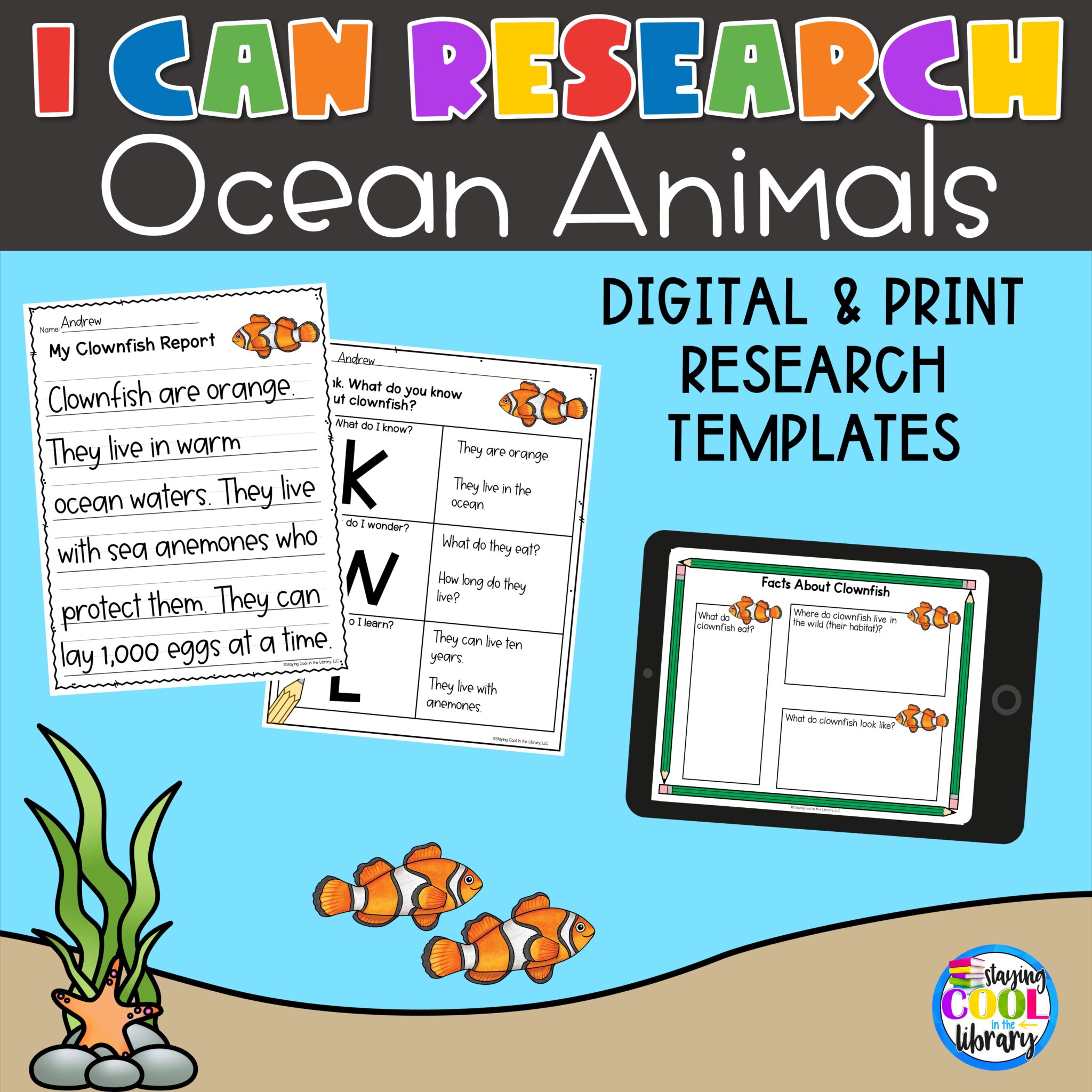 I Can Research - Ocean Animals Research Templates | Print and Digital ...