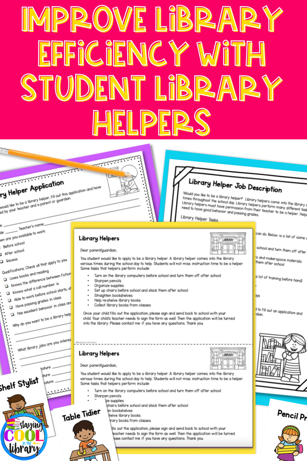 Remember to save this post to your favorite school library Pinterest board for quick access to these resources for library helpers!